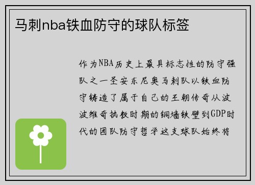 马刺nba铁血防守的球队标签